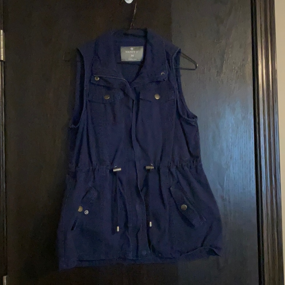 Size medium.  Navy blue Vanity vest. Gently worn